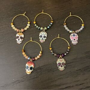 New! Day of the Dead Sugar Skull Wine Charm Set
